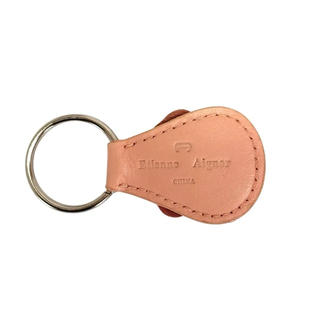 Vintage Etienne Aigner Pink Leather Floral Bloom Keychain Keyring NEW